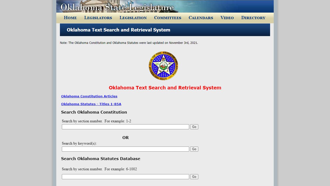 Search OK Statutes and Constitution - Oklahoma Legislature